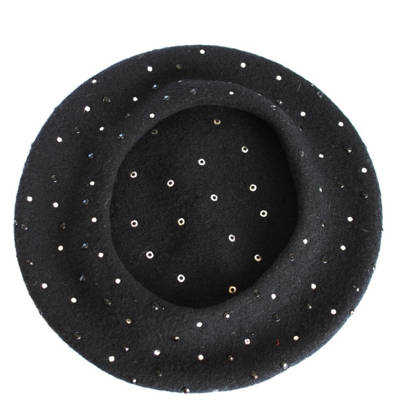 Norma Kamali OMO Hat Beret Black Wool Embellished Rare Retro Vintage 80s main image 10